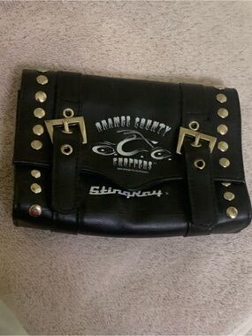 Black StingRay Studded Leather Clutch